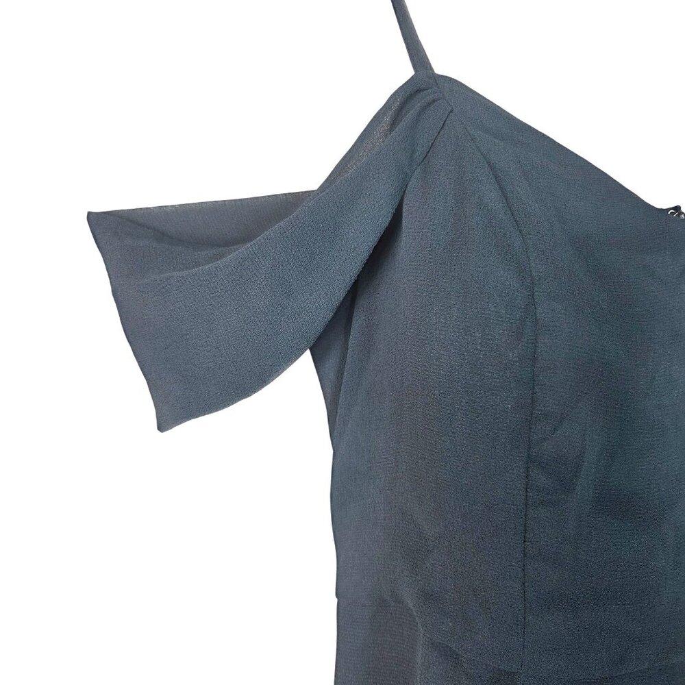 ModCloth Resounding Wow Slate Blue Off Shoulder Bridesmaid Maxi Dress Size 14 - Picture 7 of 10
